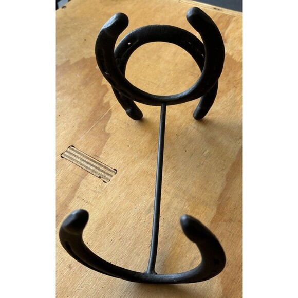 Horseshoe Wine And Glass Holder Black 10" x 6" - Picture 1 of 7